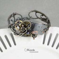 bransoleta,miedź,steampunk,retro,napis - Bransoletki - Biżuteria