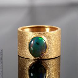 pierścionek,obrączka,opal,złocona,diamentowana - Pierścionki - Biżuteria