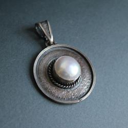 wisior srebro perła faktura wzór unikat - Wisiory - Biżuteria