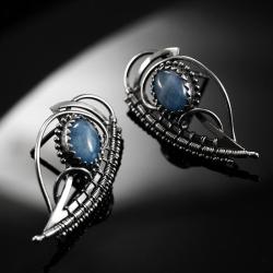 kolczyki,srebro,wire wrapping,kianit,niebieski - Kolczyki - Biżuteria