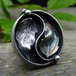 yin yang,srebrny,na palec,okazały,srebrne lliście - Pierścionki - Biżuteria