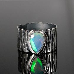 pierścionek,srebrny,opal etiopski,zebra - Pierścionki - Biżuteria