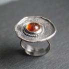 Pierścionki pierścionek srebro unikat faktura topione bursztyn