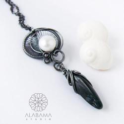 srebrny wisior z perłą i kianitem,alabama studio - Wisiory - Biżuteria