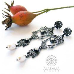 srebrne kolczyki z perłami,alabama studio - Kolczyki - Biżuteria