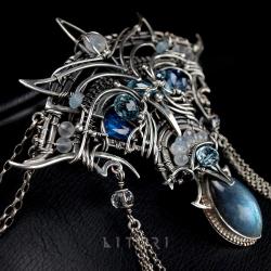 naszyjnik,wire wrapping,duży,niebieski,litori - Naszyjniki - Biżuteria
