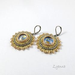 błękit i złoto,oryginalne,okrągłe - Kolczyki - Biżuteria