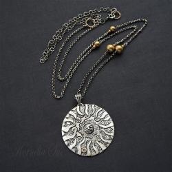 srebrny,naszyjnik,słońce,medalion,złocony - Naszyjniki - Biżuteria