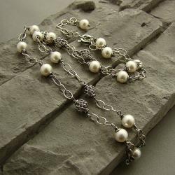 elegancki,subtelny,srebrny naszyjnik z perłami - Naszyjniki - Biżuteria