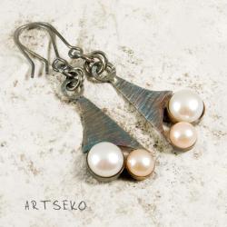 kolczyki srebrne,z perłami,kobiece,surowe - Kolczyki - Biżuteria