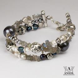 bransoleta,srebro,perły,labradoryt - Bransoletki - Biżuteria