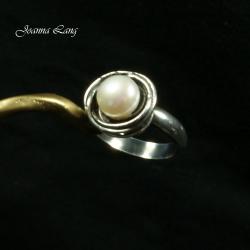 delikatne,perły,proste,srebro, - Pierścionki - Biżuteria