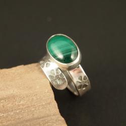 Pierścionek srebrny,z malachitem,zielony - Pierścionki - Biżuteria