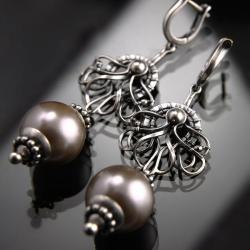 kolczyki,srebro,ciba,wire wrapping,perła, - Kolczyki - Biżuteria