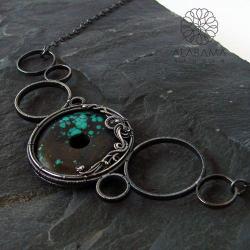 srebrny naszyjnik wire-wrapping z turkusem - Naszyjniki - Biżuteria