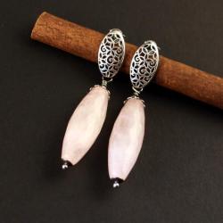 srebrne kolczyki z kwarcem różowym - Kolczyki - Biżuteria
