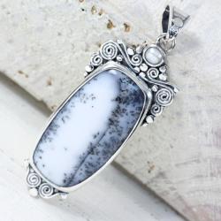 Srebrny wisiorek z agatem dendrytowym - Wisiory - Biżuteria