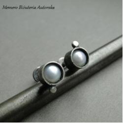 srebro,perły,sztyfty,surowe - Kolczyki - Biżuteria