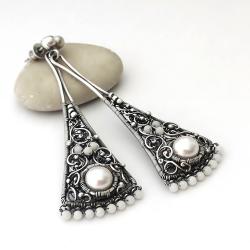eleganckie,długie kolczyki z perłą - Kolczyki - Biżuteria