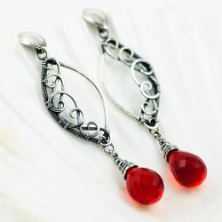 kolczyki,długie,wire-wrapping,czerwone - Kolczyki - Biżuteria