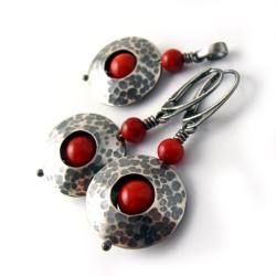 srebrny komplet z czerwonym koralowcem - Komplety - Biżuteria