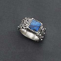 pierścionek,srebrny,z labradorytem,niebieski - Pierścionki - Biżuteria