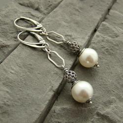 srebrne,oksydowane kolczyki z perłami - Kolczyki - Biżuteria