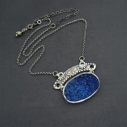 naszyjnik,srebrny,niebieski,z kwarcem tytanowym - Naszyjniki - Biżuteria