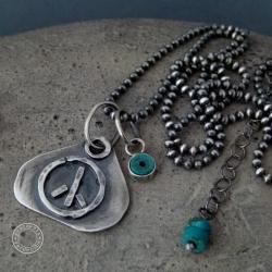 srebro,hippie,pacyfka,turkus,kwiat,surowy, - Naszyjniki - Biżuteria