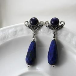 fasetowany lapis lazuli,oksydowane srebro - Kolczyki - Biżuteria