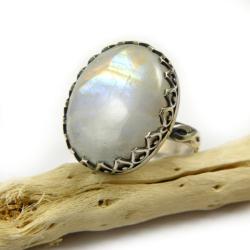 pierścionek,regulowany,srebrny,kamień księżycowy - Pierścionki - Biżuteria