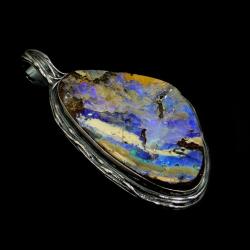 opal,boulder,srebro,fiolet,blask,Australia,unikat, - Wisiory - Biżuteria