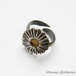Pierścionek,srebrny,oksydowany,kwiat,cynia - Pierścionki - Biżuteria