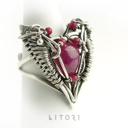 pierścionek,serce,rubin,srebrny,duży,litori - Pierścionki - Biżuteria