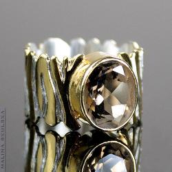 pierścioneki,zebra,kwarc dymny,złocone,oryginalny - Pierścionki - Biżuteria