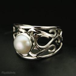 ripititi arts,pierścień,srebro,perła,ozdobny - Pierścionki - Biżuteria