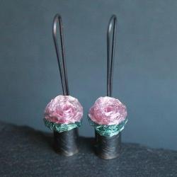 kolczyki srebro kwiat róża bukiet różow oryginalne - Kolczyki - Biżuteria
