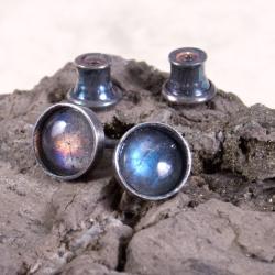 drobinki,sztyfty,kolczyki,małe,kamień księżycowy - Kolczyki - Biżuteria