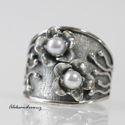 srebro,naturalne perły hodowlane - Pierścionki - Biżuteria