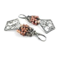 kolczyki,wire-wrapping,różowe,romantyczne,misterne - Kolczyki - Biżuteria