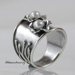 srebro,naturalne perły hodowlane - Pierścionki - Biżuteria