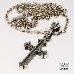 naszyjnik,krzyż srebrny,łańcuszek rolo - Naszyjniki - Biżuteria