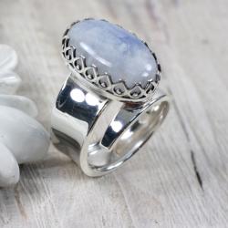Srebrny,regulowany pierścionek z kamieniem księży - Pierścionki - Biżuteria