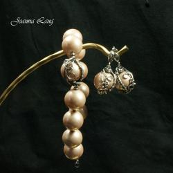 srebro,perły,seashell,oksydowane,wire-wrapping - Komplety - Biżuteria