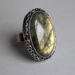 pierścionek srebro labradoryt zieleń unikat - Pierścionki - Biżuteria