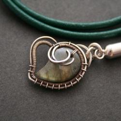 bransoletka zielona z sercem z labradorytu - Bransoletki - Biżuteria