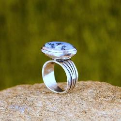 srebrny pierścionek z agatem dendrytowym - Pierścionki - Biżuteria