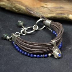 bransoleta z lapis lazuli,z rzemieni, - Bransoletki - Biżuteria