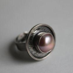 pierścionek srebro unikat faktura topione perła - Pierścionki - Biżuteria