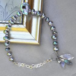 bransoletka srebrna,z perłami,z ametystem - Bransoletki - Biżuteria